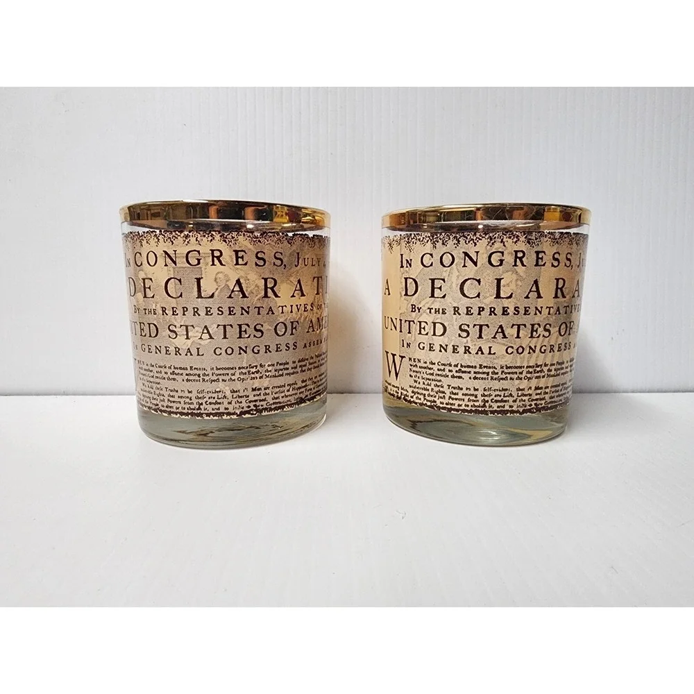 Declaration Of Independence Bicentennial 1776 Rocks Glasses Set Of 2‎